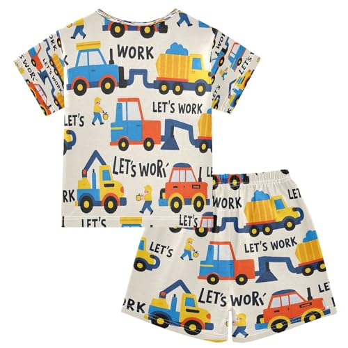 senya Short Sleeve Pajamas Sets Summer Cotton Sleepwear Construction Vehicle Pattern2