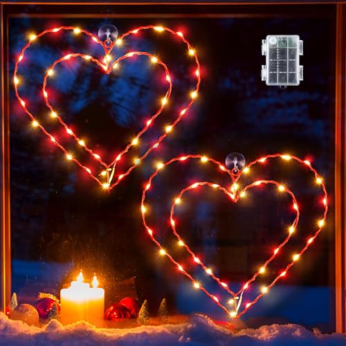 Valentine's Day Lights, 2 Pack 13.4 Inch Lighted Red Heart