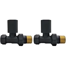 Matt Black Round Straight Radiator Valves - For Pipework Which From The Floor