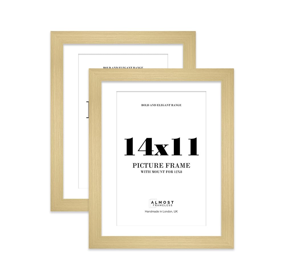 14x11 Gold Frame With Mount for 12x8 Pictures 28mm Edge Portrait and Landscape Display with Wall Hooks and Kickstand, 2 Pack โ image 1