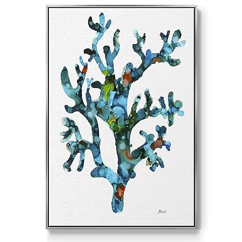 Renditions Gallery Canvas Nature Wall Art Modern Home Prints Colorful underwater Sea Corals Abstract Silver Floater Framed Paintings for Bedroom Office Kitchen - 25"x37" LT545