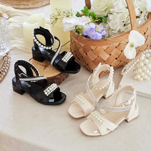 Little Big Girls Fashion Rhinestone Pearls Middle High Heel Princess Sandals Kids Shoes Dress Platform Open Toe Ankle Strap Sandals4