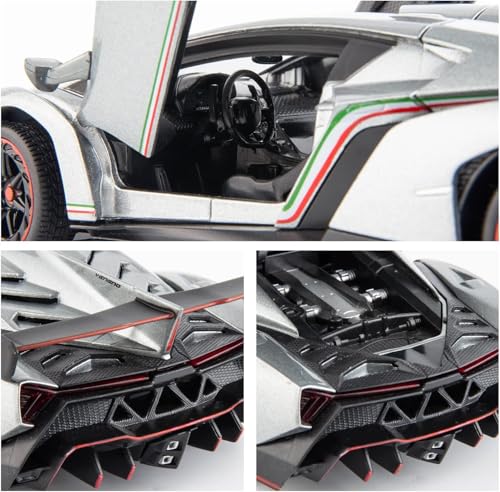 Image of Diecast Car for Lambo Veneno Model Car 1 /24 Scale Sports Toy Vehicle Door Can be Opened Toy Car Front Wheel Steerable (Gray)
