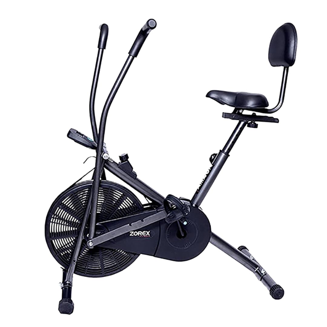 Zorex Fitness ZF-201 Dual Action Air Bike with Back Support | Exercise Cycle for Home-Gym Workout, Adjustable Cushioned Seat | Non-Slip Pedals | Moving Handles Gym Bike for Max User 120kg, Belt Drive-image-44
