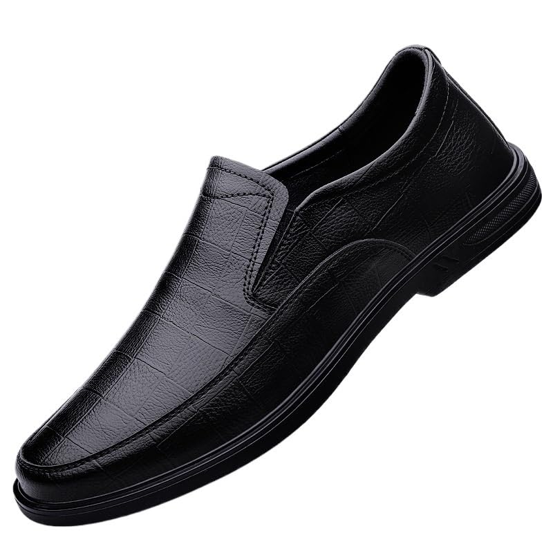 Men's Dress Formal Shoes Wedding Uniform Plain Toe Slip-on Anti-Slip Rubber Sole Slip Resistant Block Heel Office Vegan Pu Leather