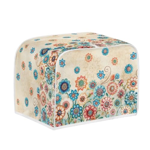 Image of Talayituse Boho Mandala Flower Letter Print Toaster Cover 2 Slice Wide Slot, Lightweight Bread Maker Cover Dust Protection Washable Appliance Bag, S