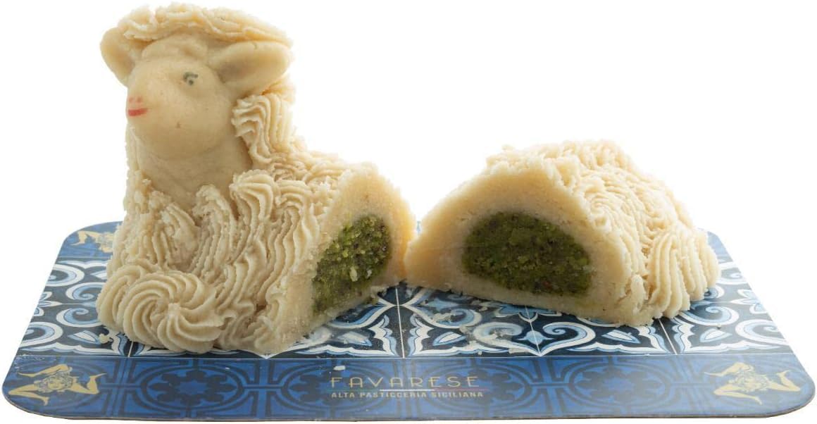 FAVARESE - Sizilianisches Osterlamm aus Favara mit Mandelpaste und Pistazienfüllung - 100% Handgemachtes Gebäck - Ostergeschenkidee - 500 g