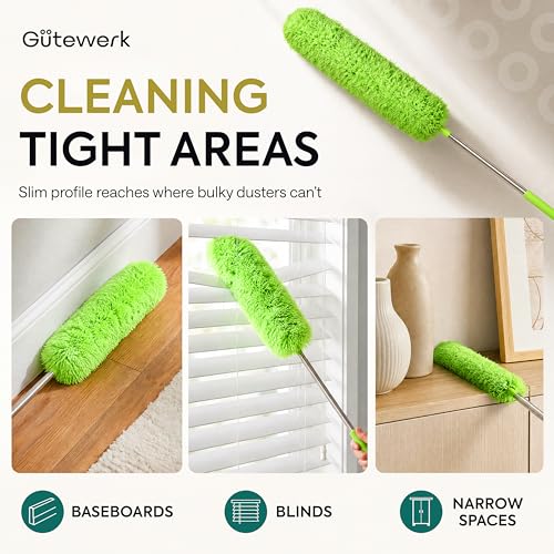 Image of GUTEWERK Microfiber GaoeTewerk Dustr Duster With Extension Pole, Feather Duster, Ceiling Fan Dusters For Cleaning, Dust Cleaner, Cobweb 7.1 Cm, Green