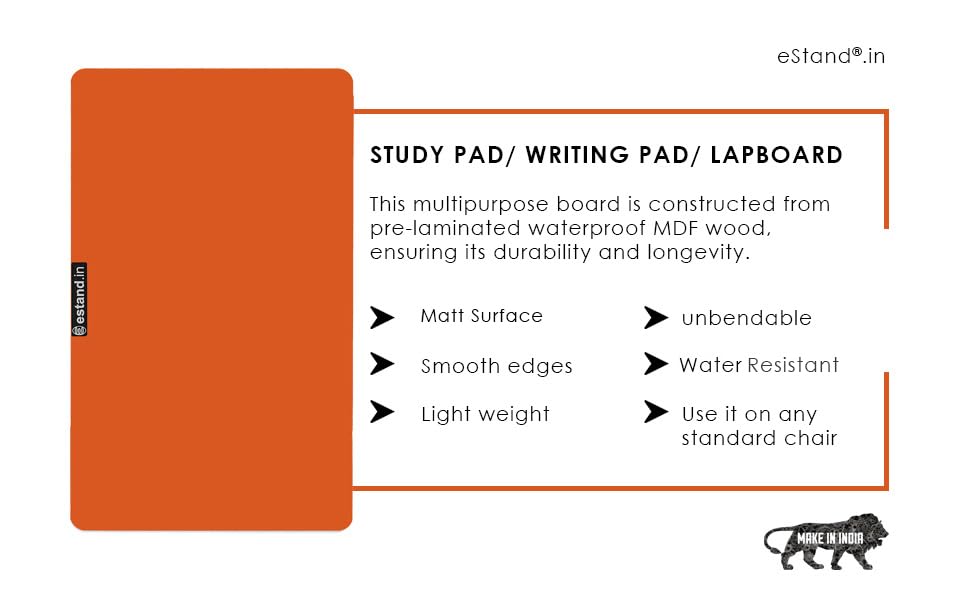 Image of Lap Board for Study | Home | Dining | Office | Laptop | Computer Desk | Reading & Writing | Multi-Purpose | Made in India | (MENDARIN, CUSHION-14X18-MENDARIN)