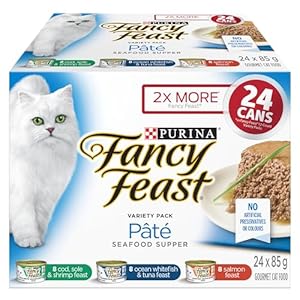 Fancy Feast Seafood Supper Wet Cat Food, Pate Variety Pack 3 Flavours – 85 g Can (24 Pack)