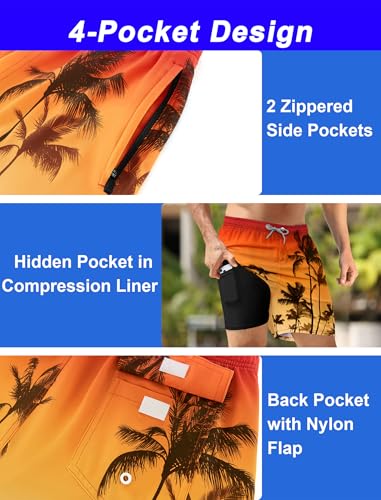 Image of APTRO Mens Swim Trunks with Compression Liner 5 inch Inseam Quick Dry 2 in 1 Swimming Board Shorts Beach with Zipper Pockets