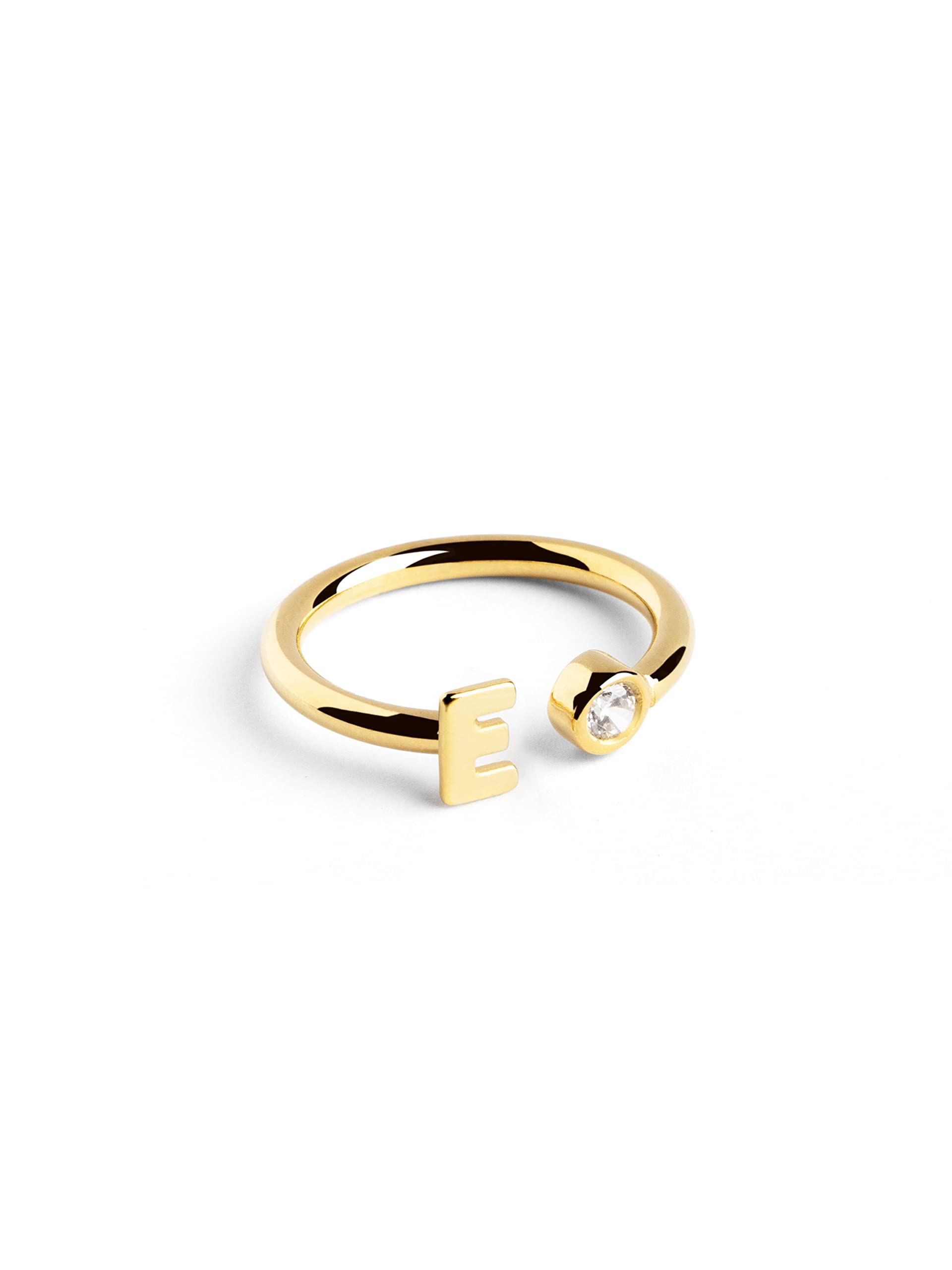 SINGULARUAnillo Personalizado Letter Diamond Oro - Anillo Ajustable - Plata de Ley 925 con Acabado Baño de Oro de 18 Kt. - Talla Unica - Joyas para Mujer - Hecho en España
