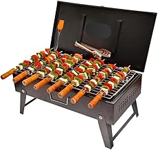 NAYRA Charcoal Barbeque Grill with 8 Skewers – Portable Briefcase Style BBQ with Spacious Cooking Area