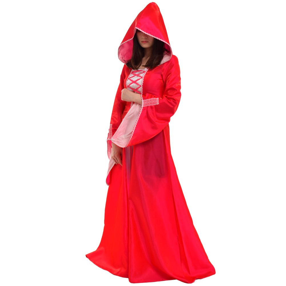 BLESSUMEMedieval Dress with Hood Gothic Women's Renaissance Costume