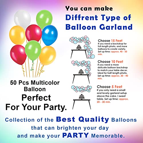 Image of Party Propz Multicolor Metallic Balloons - Pack of 50 Pcs | Happy Birthday Decoration Items for Boy and Girl | Multicolor Metallic Balloons for Birthday Decoration | Anniversary Decoration Items