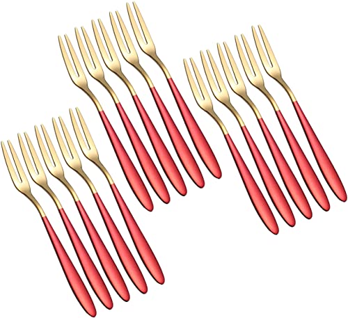 Image of Mini Cocktail Forks Appetizer Forks 18 /10 Stainless Steel Fruit Forks Dessert Forks Tasting Forks Appetizer Small Forks Set Appetizer Cake Fruit Forks Set (Red,Set of 15)