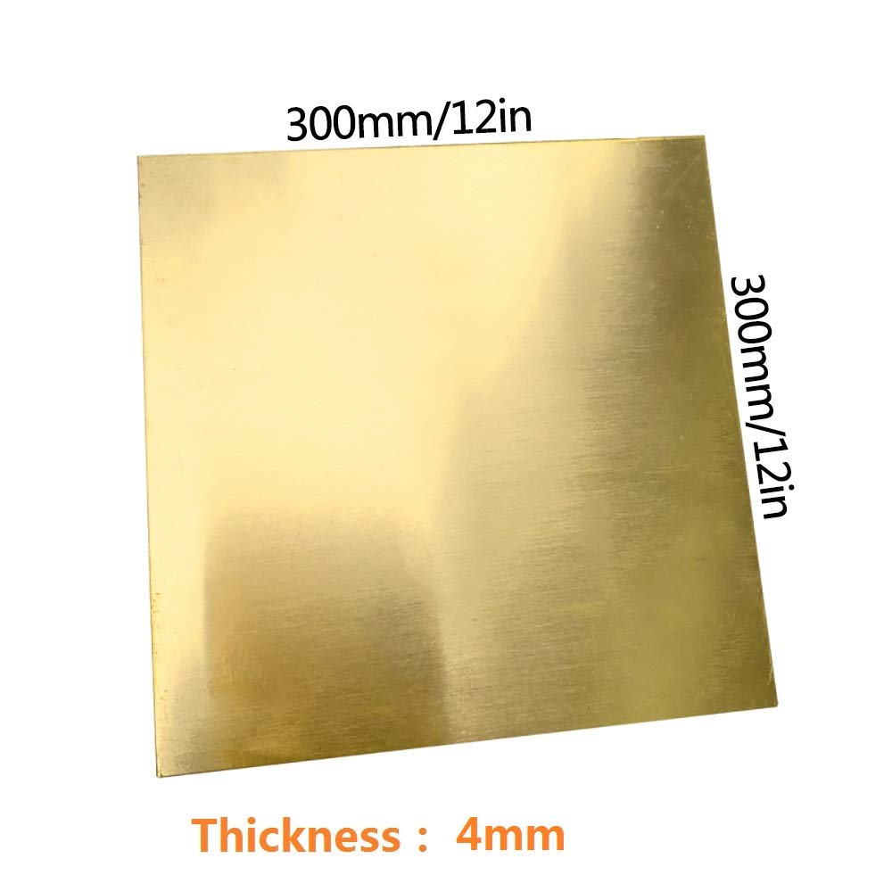 arkusze ecoppr， Blacha mosiężna H62 do dekoracji DIY Laboratorium obróbki metali i mebli(Thickness 4mm,300x300mm)