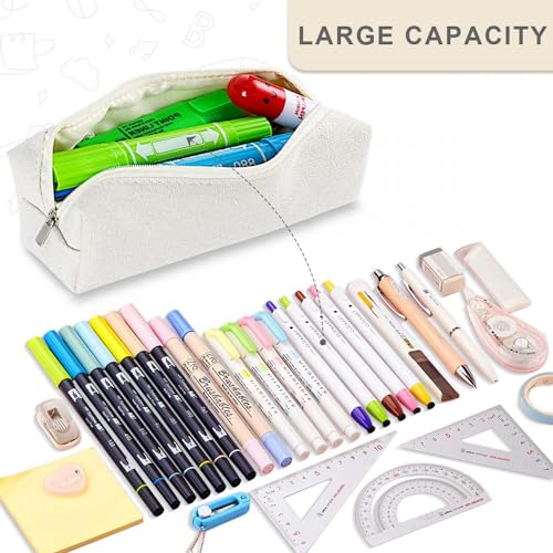Image of SenseYo 2 Pack Small Pencil Case Pouch Bag Box Stationery Storage Organizer with Zipper for Teen and Adult (Pink & Beige)