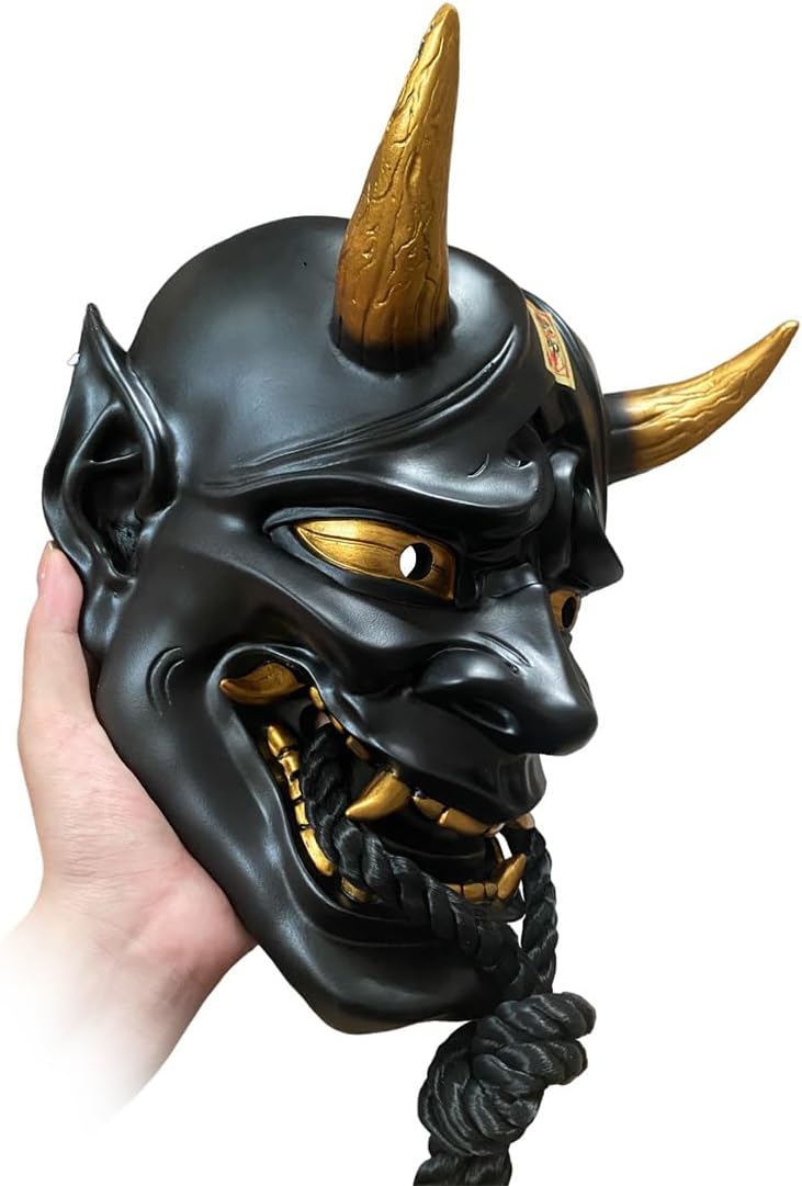 Full Face Mask Japanese Style Props Wearable Mask for Halloween Cosplay, Halloween Punk Mask Samurai Mask Japanese Mask Dress Up Props, Party Toy Decor Gift