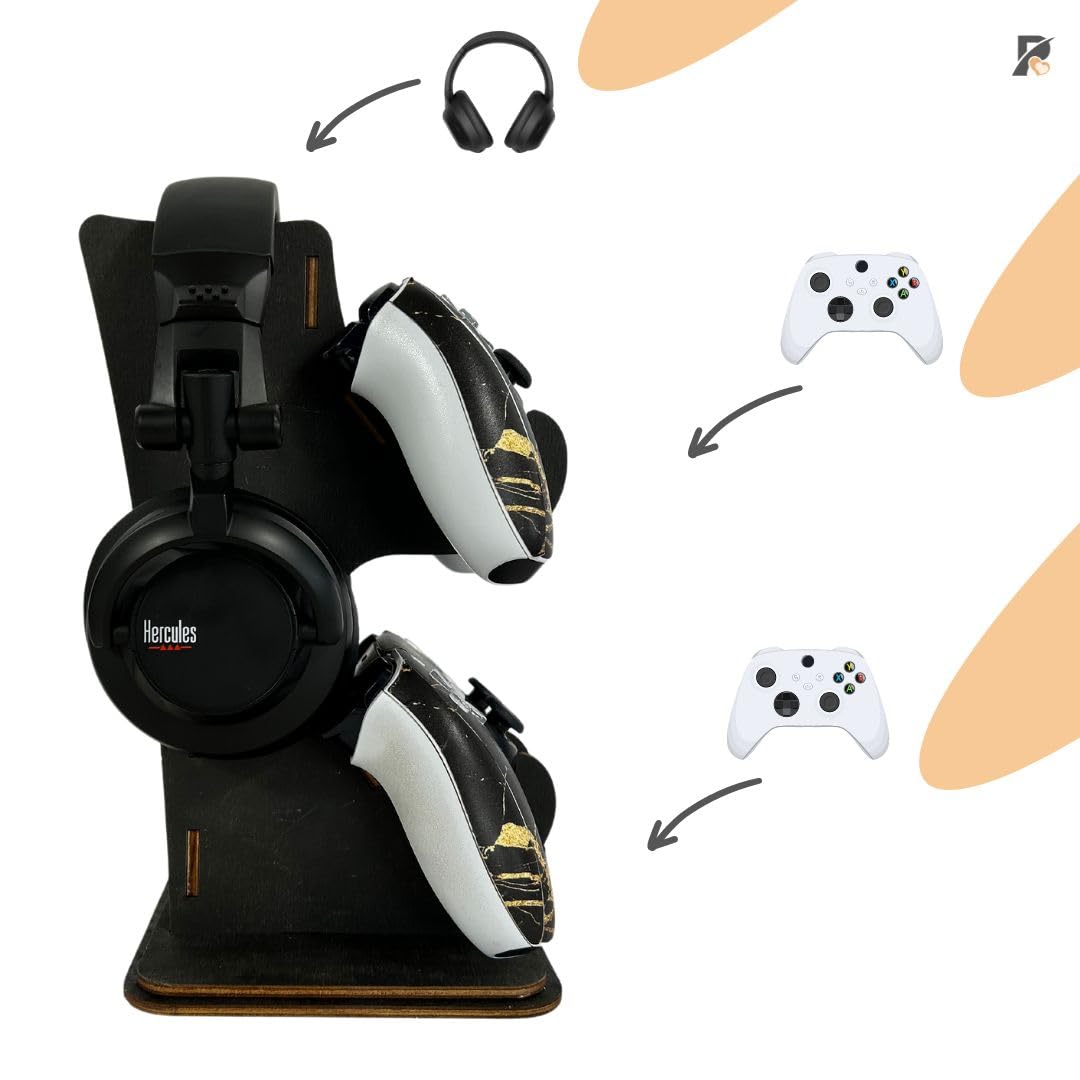 Porta Controller Joystick PS5 CD Giochi, Poggia Cuffie Gaming, Organizer da Parete o Tavolo Scrivania, Supporto Organizer Idea Regalo Bambino Ragazzo (Cuffia + Controller)