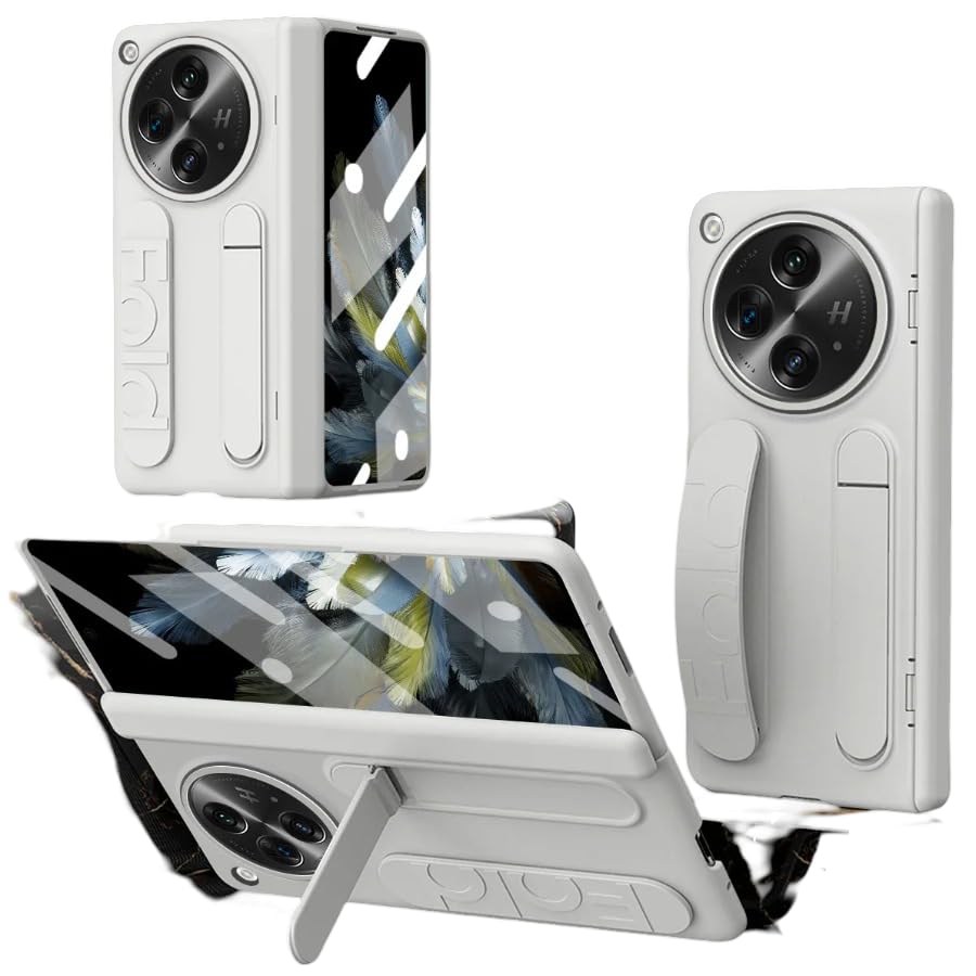 Image of MILLION CASES Thermoplastic Polyurethane Back Cover Case for OnePlus Open Shockproof Protective Dual Function Wristband Stand Case for Men & Boys(White)