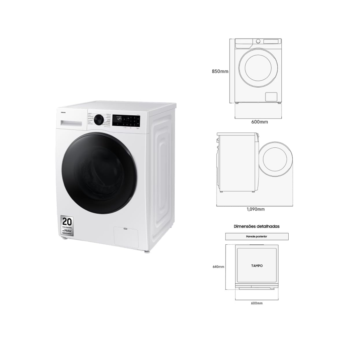 Lave-Linge Séchant Samsung AI Eco Bubble 9Kg/6Kg 1400RPM Blanc - WD90DG5B15BEEP
