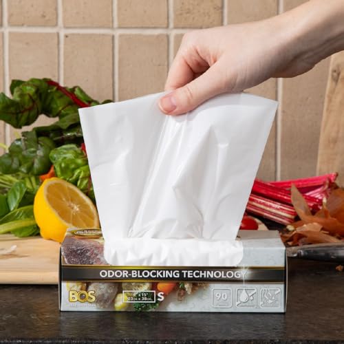 Image of BOS Odor-Sealing Kitchen, Home & Food Small Trash Bags for Waste- Disposable Bags - Scent & Smell Free [Size S, Color White] (90 count, Pack of 2) (180 Bags)★Brand-new packaging!
