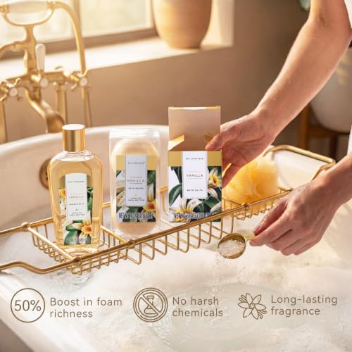Image of Gift Baskets for Women, Spa Luxetique 8 Pcs Vanilla Birthday Bath and Body Set, Self Care Kit for Her, Including Bubble Bath, Shower Gel, Body Lotion Christmas Gifts for Mom