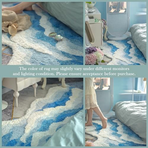 DyeFury Large Ocean Sea Wave Rug 60"x30", Beach Themed Room Decor Aesthetic, Beachy Decor for Bedroom Nursery Kitchen, Washable Blue Area Rug for Summer Room, Nautical Coastal Room Decor - Image 5