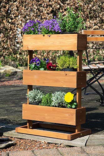 dobar® 58525e Vertikales Blumenbeet Dreistufig | Vertikales Hochbeet mit 3 Pflanzkästen | Vertikalbeet für Garten/Terrasse/Balkon | Blumentreppe inkl. Pflanzfolie | 49,5 x 30 x 78 cm | Braun