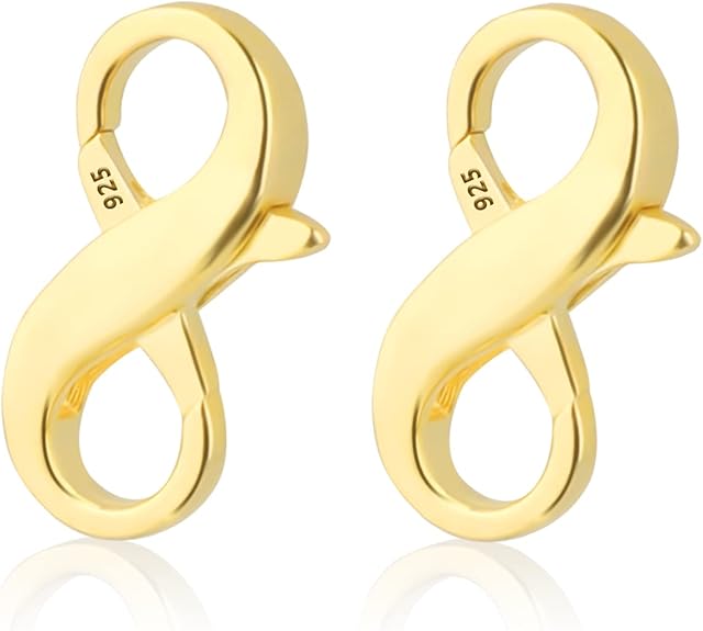 KINBOM 2pcs Double Opening Lobster Clasps, Golden 925 Sterling Silver Lobster Clasp Jewelry Making Clasps Necklace Connectors for DIY Jewelry Making and Repairing (0.6inch)