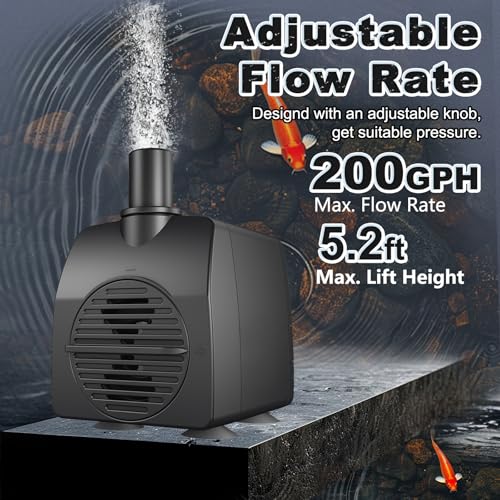 Image of SongLong Submersible Pump 200GPH (800 L /H 15W) Ultra Quiet with Over Heating Protection 5.2ft High Lift for Fountains, Hydroponics, Ponds, Aquariums & More