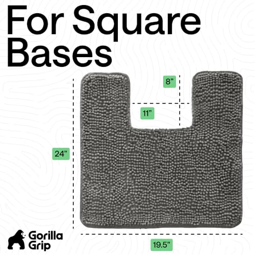 Image of GORILLA GRIP Plush Absorbent Shaggy Chenille Bath Rug Mat for Square Toilet Base with Rubber Backing, Machine Washable Rugs, Soft Microfiber Contour Mats for Toilets, Bathroom Decor, Charcoal