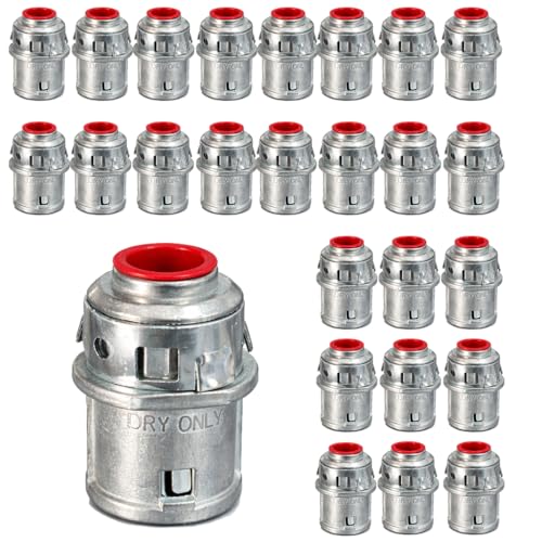 25 Packs 3/8 MC Cable Connectors Zinc Snap-in Electrical Conduit Connectors 1/2 Knockout Snap Lock Fittings for Steel and Aluminum Armored Cable
