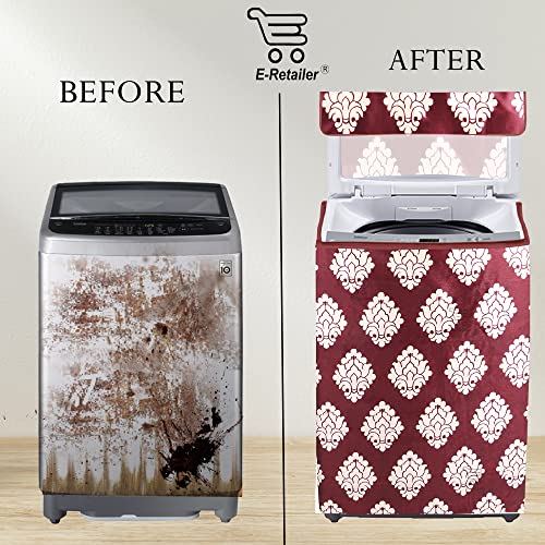 Image of Washing Machine Cover for Top Load 5kg to 7.5kg | Light Weight Dustproof Polyester Cover with Zip Enclosure | Printed Fully Automatic Washer Protector Indoor Outdoor Use- Size 23x23x35 inch
