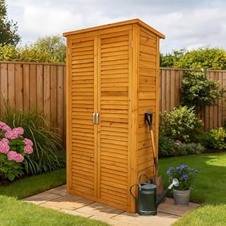 Airwave Wooden Garden Storage Tool Shed | Outdoor Weatherproof Utility Cupboard Cabinet for Tools, Cushions, Toys | Functional Internal Shelves | Louvre Door Design | Fir Wood (Tall)