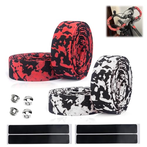Bike Handlebar Tape, 4 Rolls Non Slip Cycling Handle Wraps Shock-Absorbent Road Bike Grip Tapes Bicycle Bar Straps for Road Bike and Urban Bikes with Handlebar Plugs