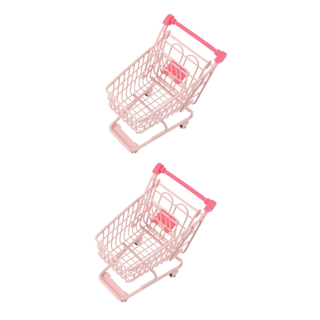 BESTonZON 2 Piezas Mini Carrito De Compras Carrito De Compras Rosa Juguete De Almacenamiento De Supermercado Carrito De Compras En Miniatura Juguete De Comida Tabletop Microjuguetes Plastico