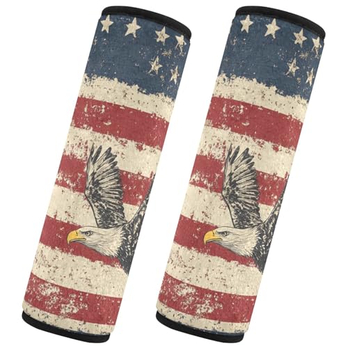 Image of National Flag and Eagle Independence Day Seat Belt Cover Pad 2 Pcs Soft Cute Seatbelt Covers Protector Support Head Neck Shoulder Strap for Car Seats High Chair Backpack for Adults Kids Women M