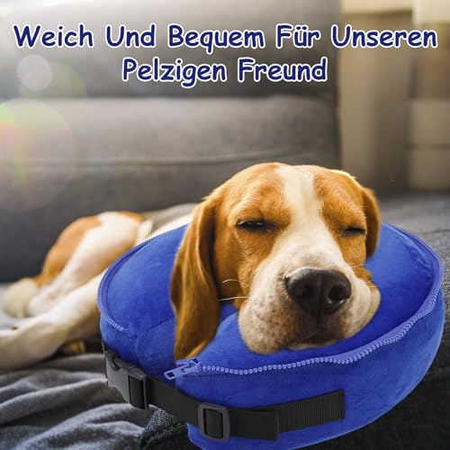 Lvefyti Aufblasbare Halskrause Hund,Einstellbar Hundekragen Leckschutz mit Schutzschicht,Atmungsaktive Elisabethanischer,Hundebody nach OP,Genesungshalsband Vorbeugung von Biss- und Leckwunden(Blau,L)