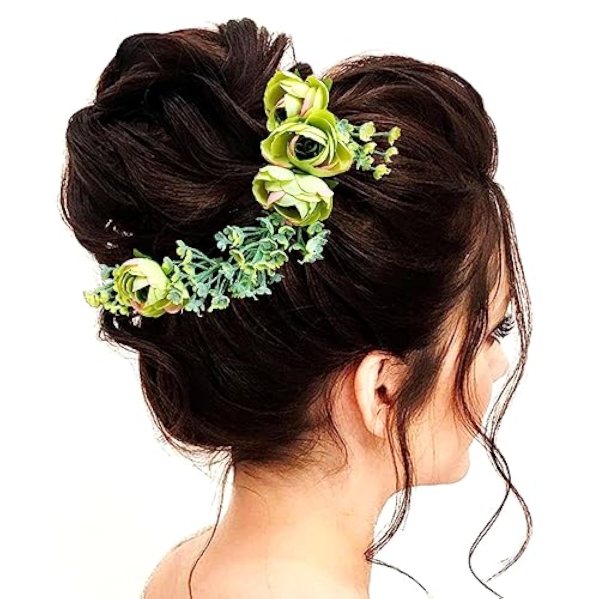 Floral Juda Pins with Green Leaf, Attractive Hair Accessories Combo Pack