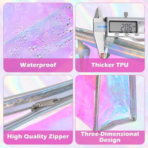 10 Pcs Iridescent Makeup Bags, Holographic Cosmetic Organizer, Waterproof Travel Toiletry Pouch with Zipper, Portable Organizer for Women, Clear PVC Gift Bags3