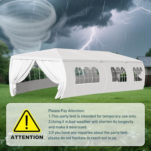 Image of 10x30 White Canopy Tent with 8 Removable Sidewalls and Windows, Waterproof Outdoor Backyard Party Gazebo for Birthday Wedding Graduation BBQ Reunion Markets