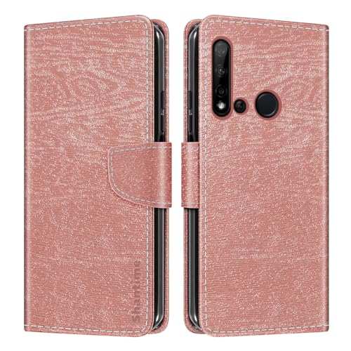 Shantime Funda Cartera de Cuero Compatible con Huawei P20 Lite 2019, Tapa de Color con Ranuras, Cierre Magnético Protección Completa(Oro Rosa)