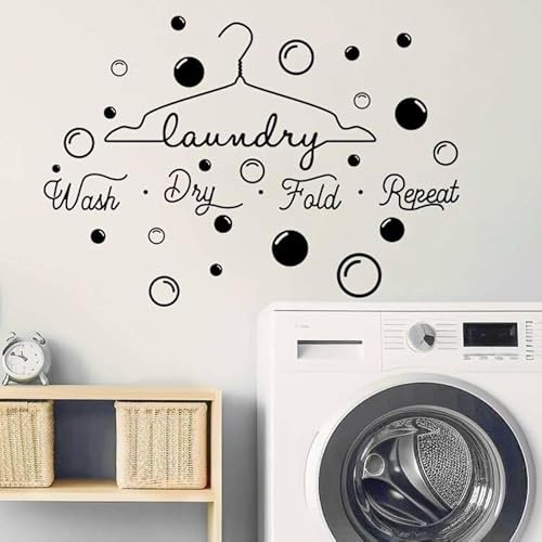 Laundry Room Wall Decor, Laundry Room Decor for Wall, Vinyl Bathroom Wall Art Stickers Peel and Stick, Wash Dry Fold Repeat Wall Quote Decals for Home Apartment (Style 1)
