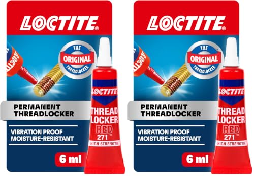 Image of Loctite Threadlocker Red 271 - Permanent Thread Lock Glue for Nuts, Bolts, & Fasteners, High Strength Screw Glue to Prevent Loosening & Corrosion - 6 ml, 2 Pack