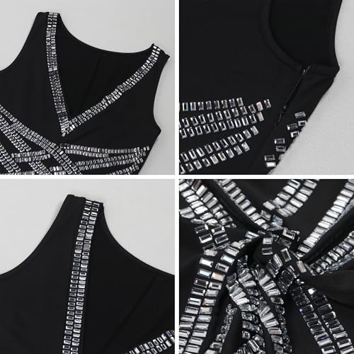 Image of Jigfar Women Sexy Embellished Rhinestone Bodycon Jumpsuit Mesh See Through Patchwork Birthday Party Night Out Clubwear