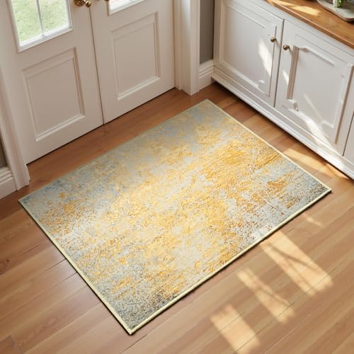 Listado de Piso naranja los 10 mejores. 43 Alfombras de entrada para interiores de 60 x 90 cm, color naranja, plateado y gris, lavable, abstracto, alfombra pequeña decorativa, antideslizante, de pelo bajo, para entrada,...