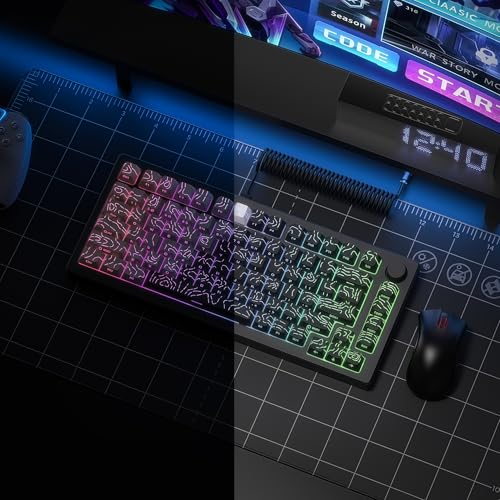 Image of dagaladoo Double Shot PBT keycap Set,White and Black Topographic Keyboard keycaps 60 75 100 Percent,Shine Through Custom keycap Lines Backlit,Cherry Profile Key caps for US Layout Mechanical Keyboard