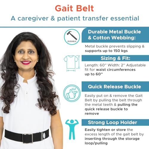 Image of KosmoCare Gait Belt | Transfer Assist with Quick Release Metal Buckle | Medical Safety Strap for Elderly, Disabled & Therapists | 60 Inch Adjustable | Load Capacity 150 kg | Black